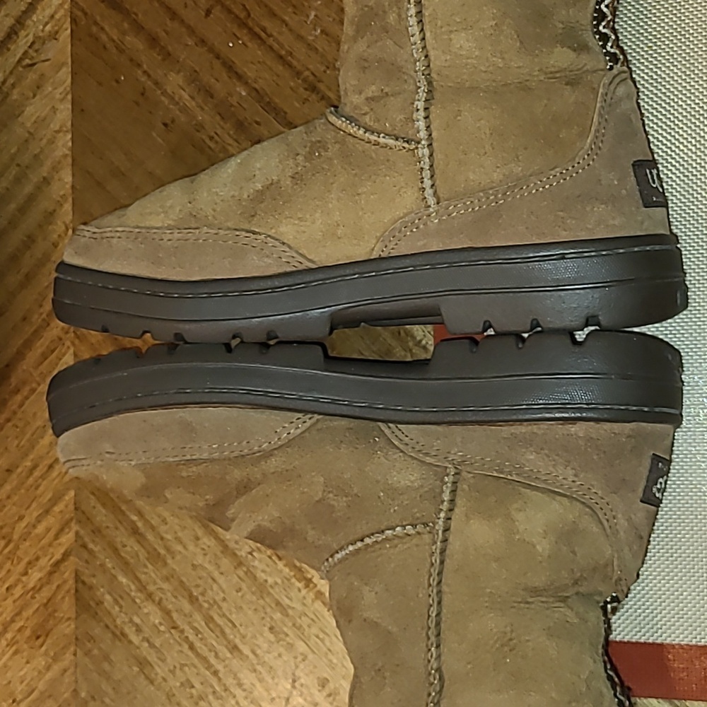 UGG Ultra Tall Boots sz.W8 Brown Pull On Suede Sheepskin Wool Mid Calf (#1561)EC - Picture 9 of 16